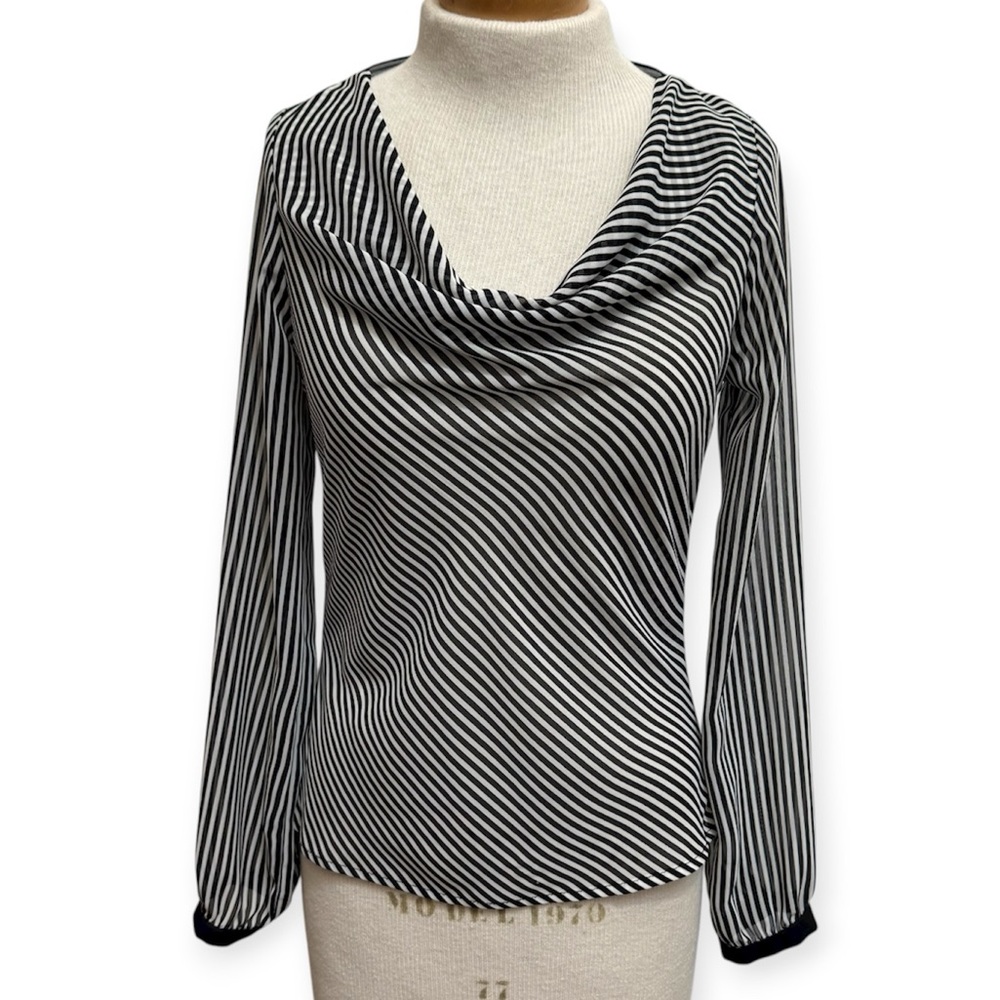 White House Black Market Drape Neck Long Sleeve Stripe Blouse - Picture 1 of 12